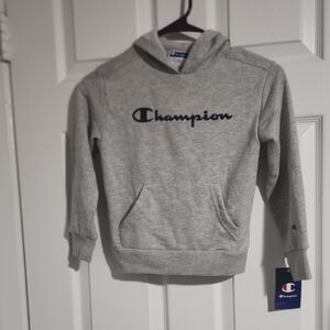 Champion Light Gray Pullover Hoodie with Navy Script